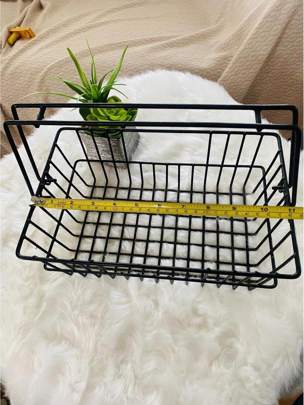 Black Metal Wire Storage Handle Basket and Brown Basket Set - Picture 4 of 10